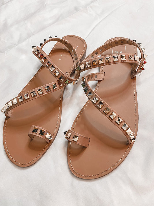 TAN STUDDED SANDALS