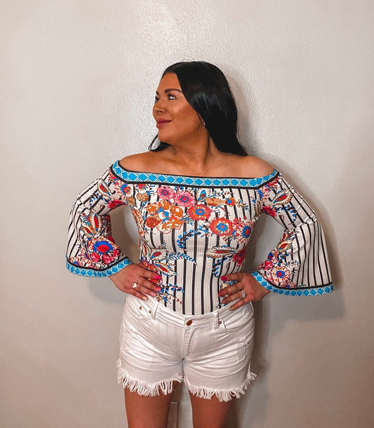 WHITE TROPICAL BODYSUIT