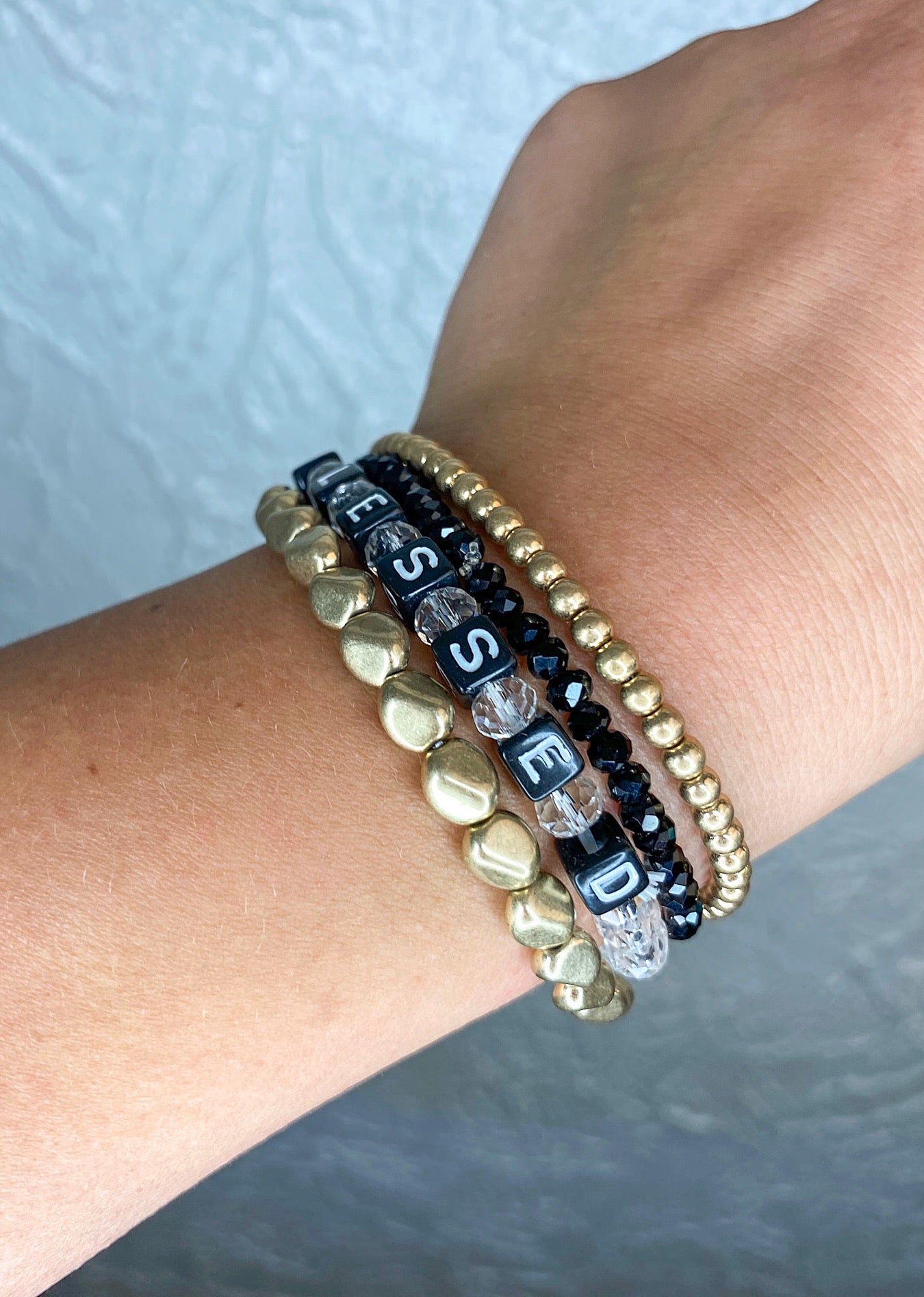 BLESSED STACKABLE BRACELET- BLACK AND GOLD