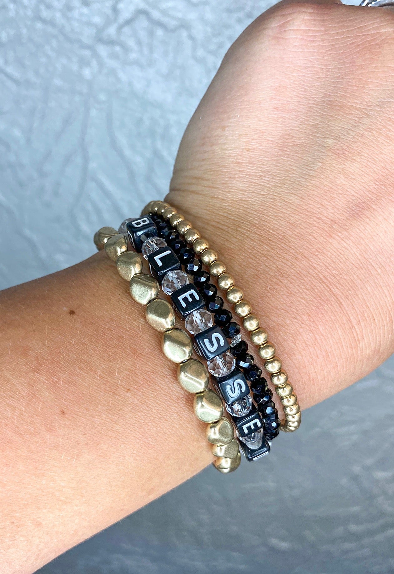 BLESSED STACKABLE BRACELET- BLACK AND GOLD